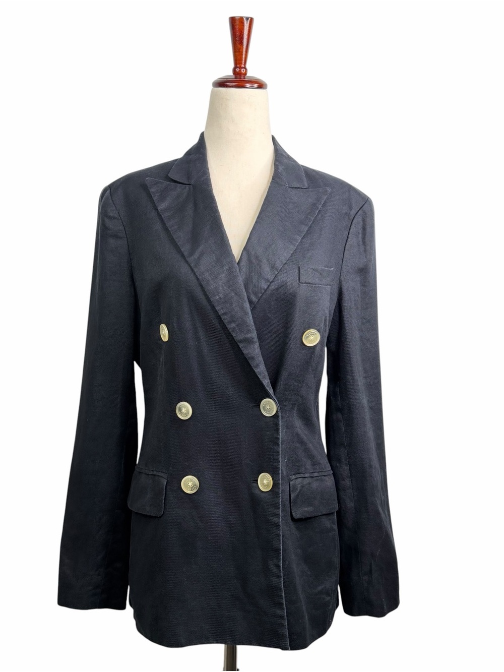 Lauren Ralph Lauren Women’s 4 Linen Double-Breasted Black Blazer Career Preppy